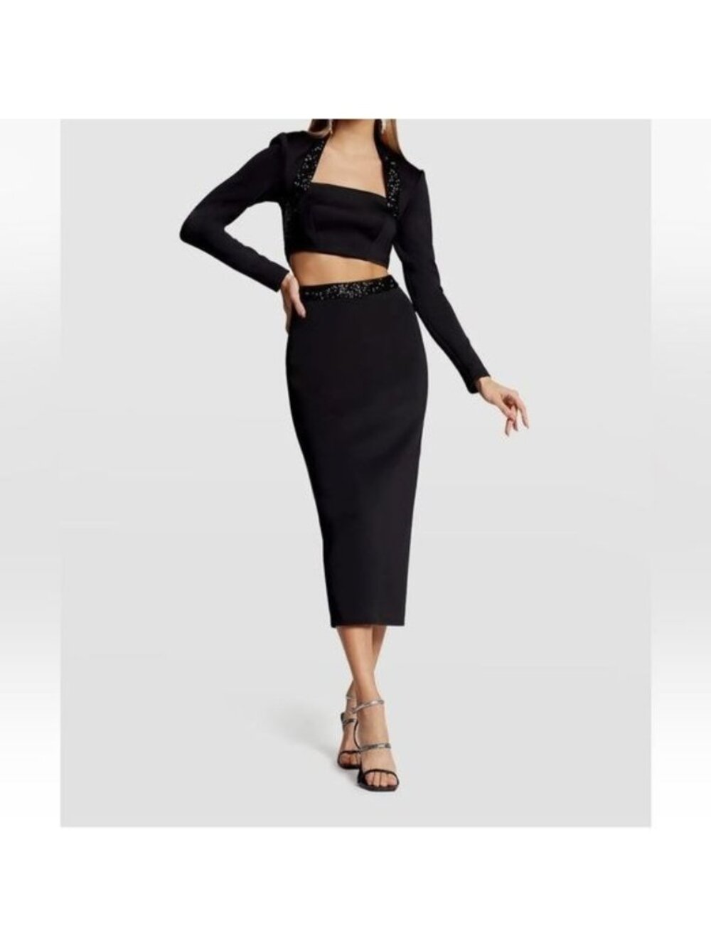 Sho By Tadashi Shoji Black Sequined Cutout Long Sleeve Dress NWT Size Small